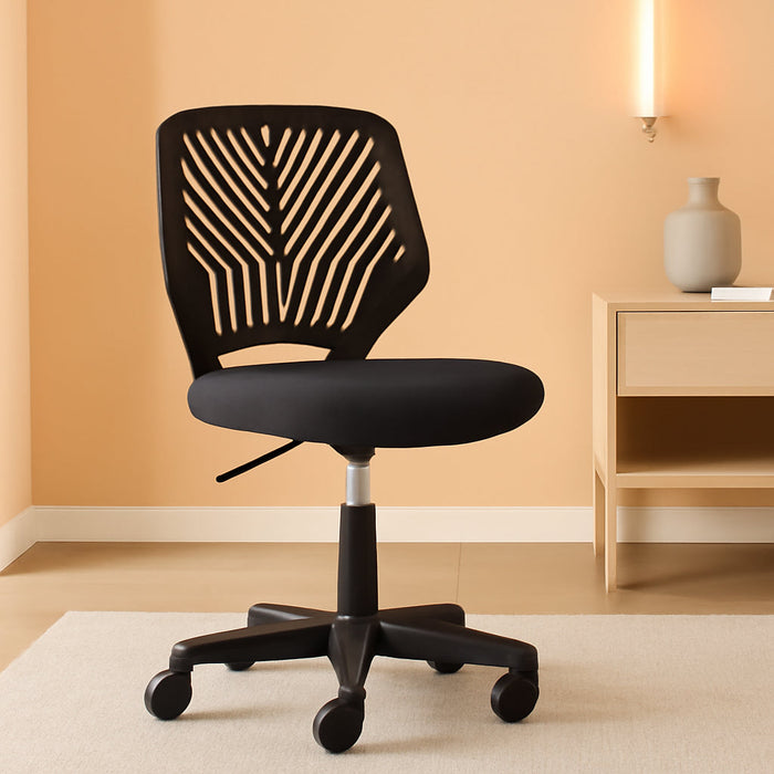 Students Cute Desk Chair Low-Back Armless Study Chair W/Lumbar Support Adjustable Swivel Chair in Home Bedroom School, Black
