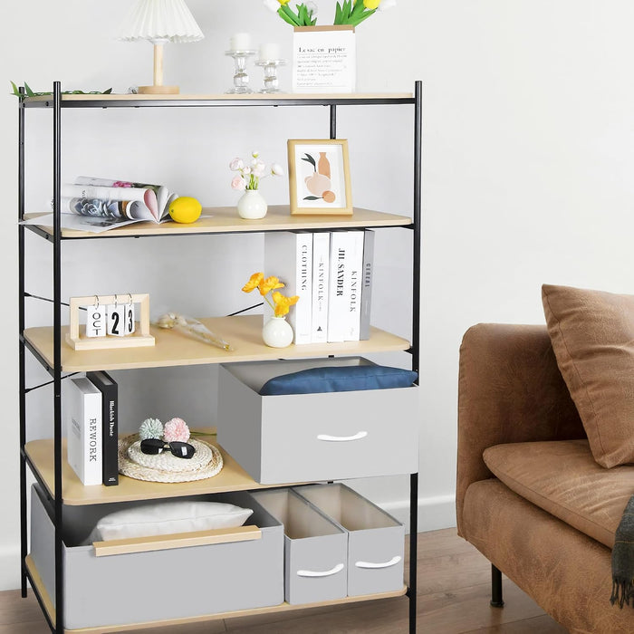 5-Tier Modern Wood Grain Bookshelf – Freestanding Bookcase and Storage Organizer for Home Office, Bedroom, and Living Room Shelving Unit