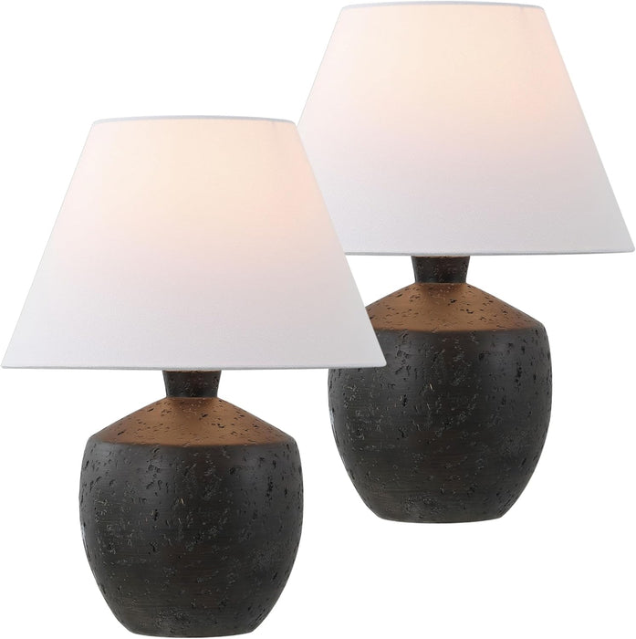 18" Black Modern Concrete Effect Table Lamp Set of 2, Scandinavian Bedside Lamps for Bedroom Living Room, White Linen Shade, LED Bulbs Included (JYL5606B-SET2)