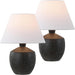 18" Black Modern Concrete Effect Table Lamp Set of 2, Scandinavian Bedside Lamps for Bedroom Living Room, White Linen Shade, LED Bulbs Included (JYL5606B-SET2)