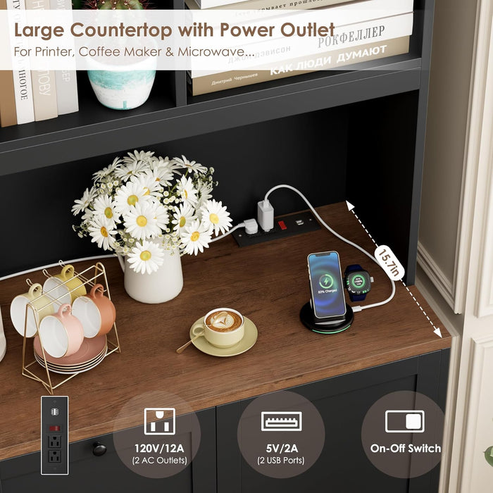 SeventyTwoInch Tall Black Bookcase With PowerOutlet System