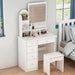 5-Drawers Wood Dresser Makeup Vanity Sets in White with Stool, Mirror (55.1 In. H X 31.5 In. W X 15.7 In. D)