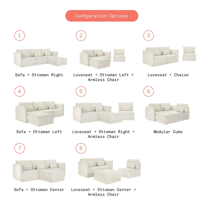 Drew Modular Sectional Sofa with Ottoman by Drew Barrymore, Vanilla Cord