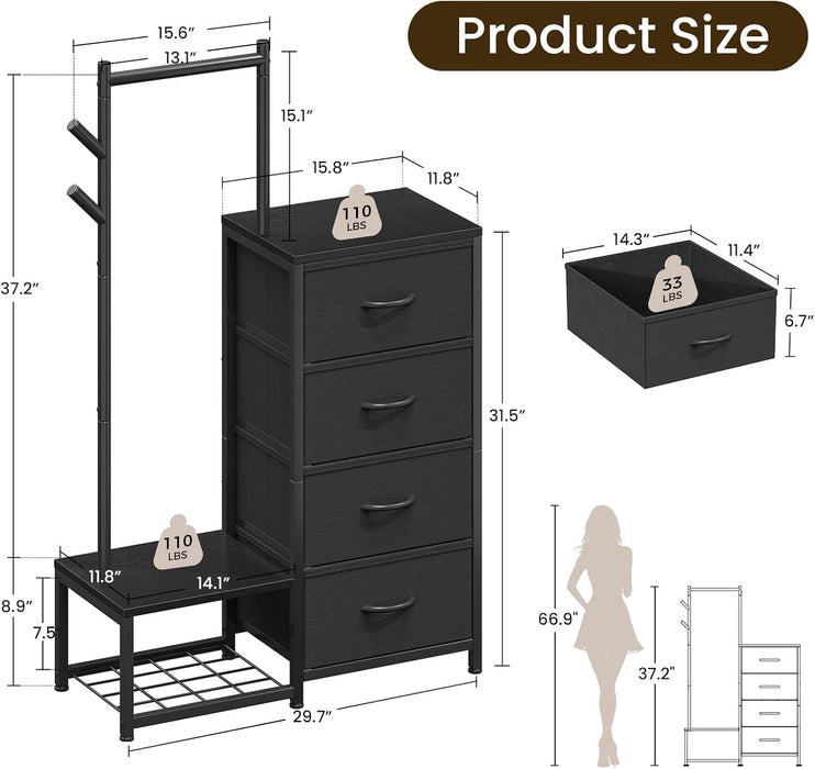 Small Black 3 In 1 UltraCompact DresserWithRacksAndShelves
