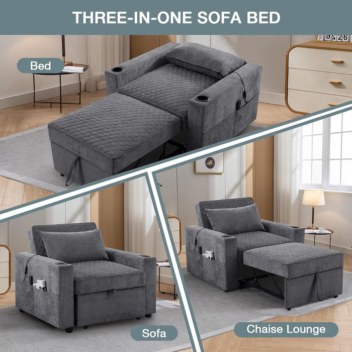 Light Grey Multifunctional Convertible Sofabed With Massage