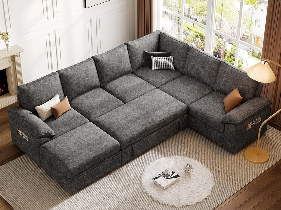 108 Inch Modular Sectional Sleeper Sofa CharcoalGrey