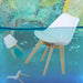 Set of 2 Modern Style Chair Dining Chairs, Shell Lounge Plastic Chair with Natural Wood Legs (White)