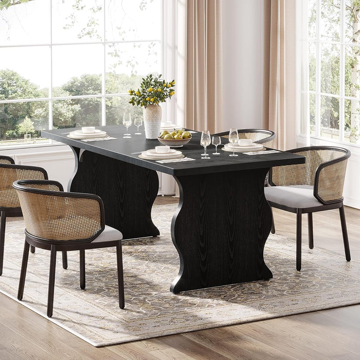 Black Dining Table for 4-6, 63-Inch Rectangular Modern Kitchen Table, Farmhouse Large Kitchen & Dining Room Furniture