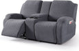 Recliner Loveseat Cover with Middle Console Stretch Reclining Sofa Slipcover for 2 Seat Jacquard Reclining Couch Sofa Covers Furniture Protector with Elastic Straps Bottom (Dark Gray)