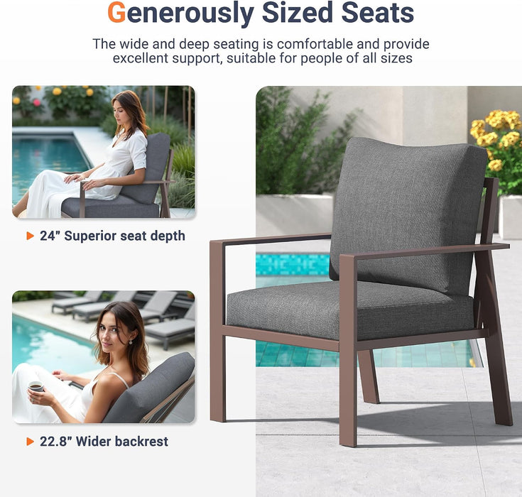 Aluminum Outdoor Patio Furniture Set 7-Seat Metal Patio Conversation Sets with Coffee Table and Water-Resistant Cushions, Modern Patio Sectional Sofa for Porch, Deck, Backyard, Poolside