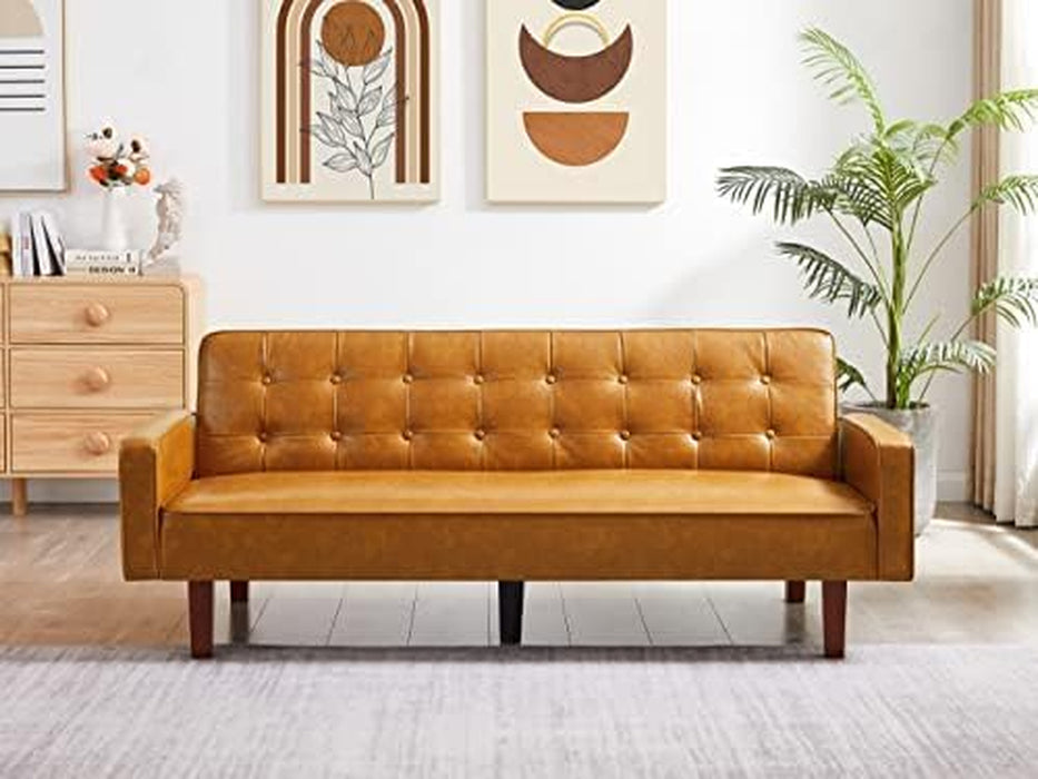 Brown PU FullGrain Leather SpaceSaving ThreeSeater Sofa