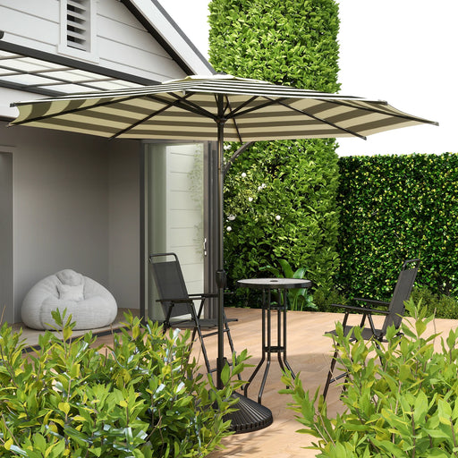 9Ft Outdoor Patio Umbrella, Push Button Tilt and Crank, 8 Ribs, Black & Cream Stripe