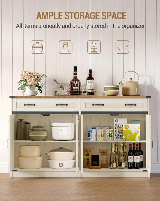 Buffets Cabinet with Storage, Sideboards Cabinet with Drawer, 55.1" Coffee Bar Cabinets with Doors & Adjustable Shelves, Modern Farmhouse Kitchen Storage Cabinets for Diningroom, White Brown