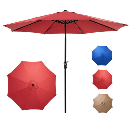 9-FT Outdoor Patio Umbrella with Push Button Tilt and Crank, Patio Table Market Umbrella with 8 Sturdy Ribs UV Protection Waterproof for Garden, Deck, Backyard, Pool, Red