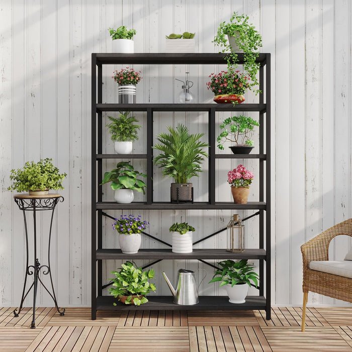 6 Tier Industrial Bookshelf for Bedroom Living Room Office, Dark Grey