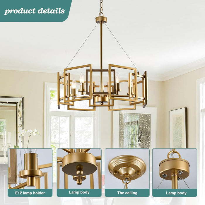 Gold GeometricMetal Pendant Chandelier 5 Light Fixture