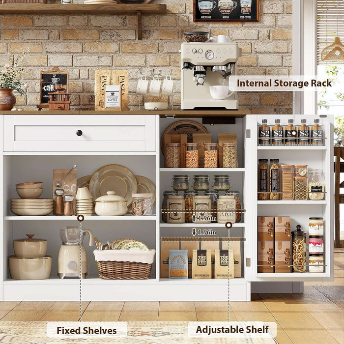 59"W Kitchen Buffet Cabinet with Storage, Coffee Bar Cabinet, White