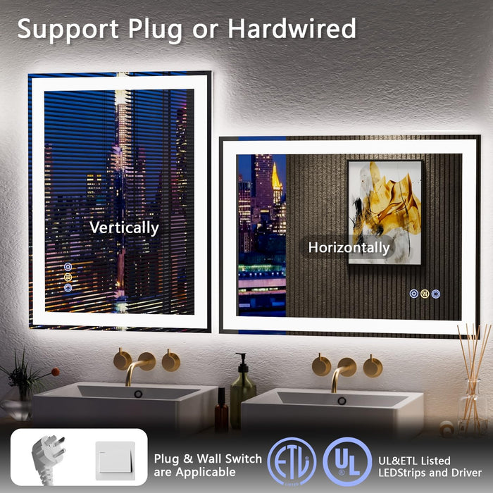 24"X 32" LED Mirror for Bathroom, Front and Backlit Controlled Separately LED Wall Vanity Mirror, LED Vanity Mirror with Lights, Stepless Dimmable, anti Fog, Tempered Glass, Memory (UL ETL)