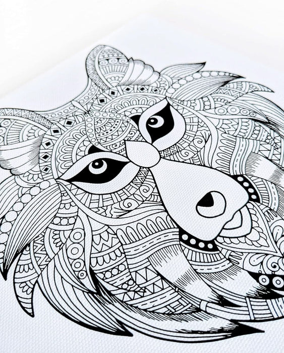 Wolf Coloring Canvas for Adults, Stretched Primed Canvas to Color 8 X 8 Inches