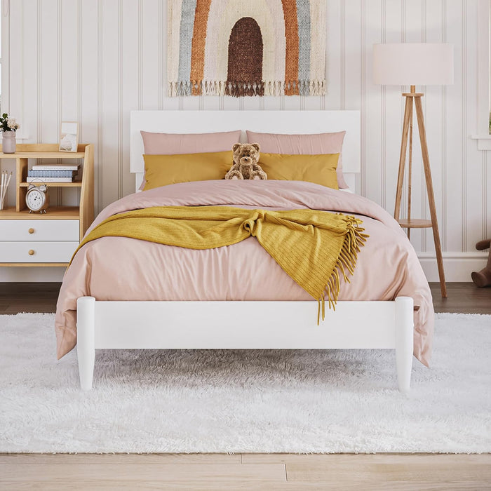 , Aria Twin Solid Wood Modern Low Profile Platform Bed, White