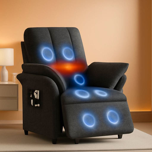 Power Recliner Chair for Adults with Heated & Massage, Adjustable Electric Reclining Chair Sofa with Armrest Pillow, Single Sofa with Side Pocket for Living Room, Linen, Dark Grey