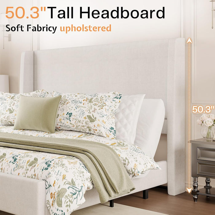 Adjustable Bed Frame Full Size with 50" Upholstered Wingback Headboard, Reclining Base for Daily Recovery and Comfort, No Box Spring Needed, Easy Assembly,White