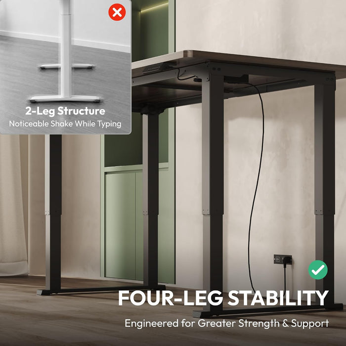 4-Leg Electric Height Adjustable Standing Desk, 63X28 Black Walnut