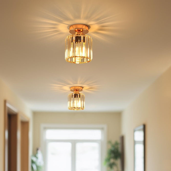 Mini Crystal Semi Flush Mount Ceiling Light Fixture, Gold Small Chandelier Hallway Light Fixtures for Foyer Entryway Walk-In Closet, Fit E26 Base Bulbs, 1-Light, 5.3Inch