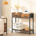 29.5" Narrow Console Table with 2 Fabric Drawers, Small Entryway Table with 2-Tier Storage Shelves, Sofa Table, behind Couch Table, for Living Room, Hallway, Rustic Brown and Black BF71XG01