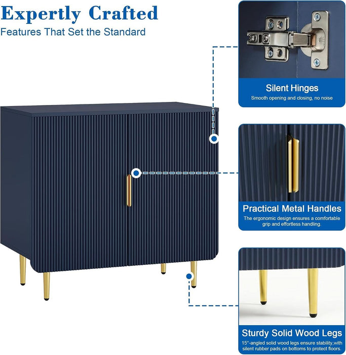 Blue Fluted 2-Door Buffet Cabinet, Modern Coffee Bar & Sideboard