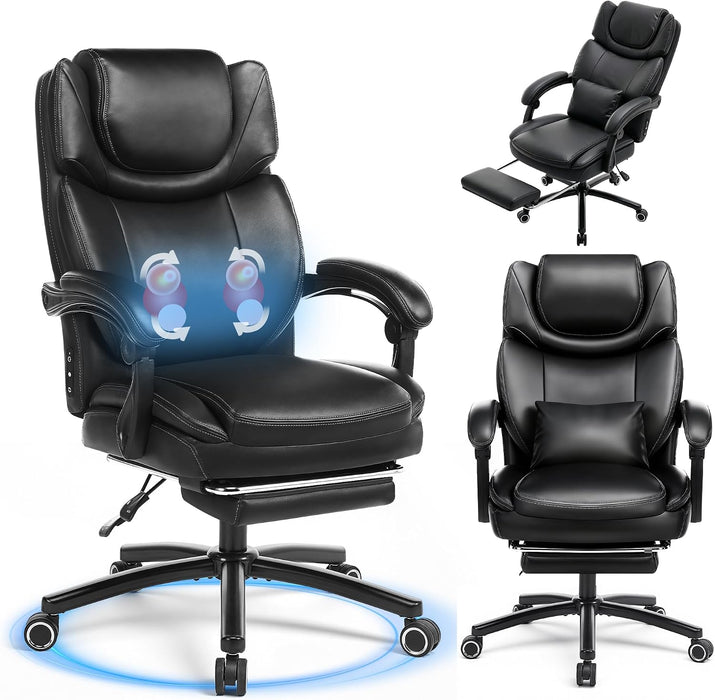 Executive Office Chair with Heat Massage, Footrest & Lumbar Support