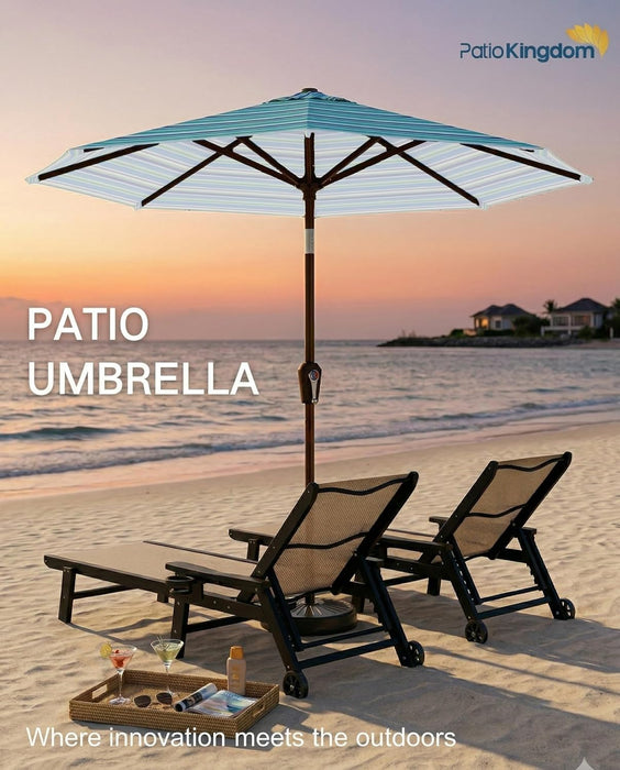 Patiokingdom 10FT Patio Umbrella with Push Button Tilt and Crank, Outdoor Market Umbrella with 8 Fiberglass Ribs, UV Protection Table Umbrella for Pool,Backyard,Garden,Deck