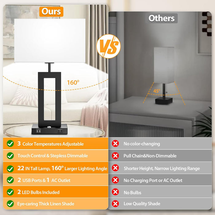 22’’ Touch Control Bedside Nightstand Lamps, Modern Table Lamps Set of 2