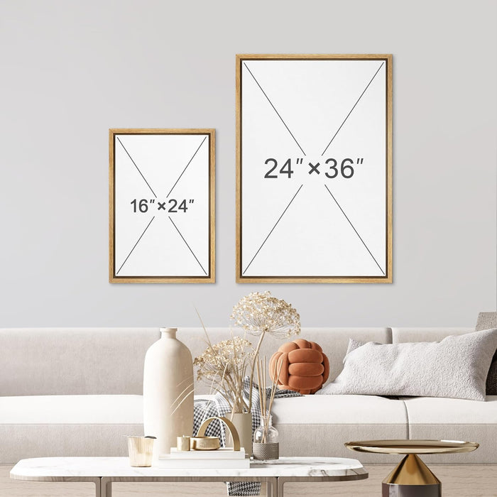 Framed Canvas Print Wall Art Set Gray & Tan Color Block Ocean Wave Overlay Nature Wilderness Digital Art Modern Art Rustic Scenic for Living Room, Bedroom, Office - 24"X36"X3 Natural