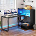 L Shaped Desk with Power Outlets & LED Lights & File Cabinet, 55" Corner Computer Desk with 3 Drawers & 3 Storage Shelves, Home Office Desk with Bookshelf, Black