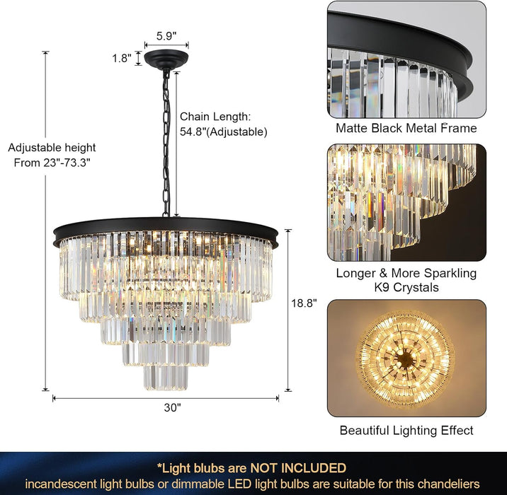 Large Black Crystal Chandelier 30 Inch RoundCrystal