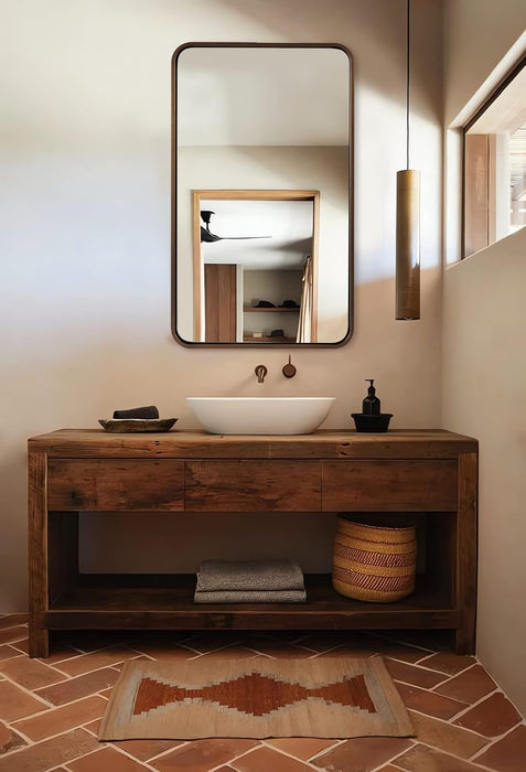 Bronze Bathroom Mirror, 24X40’’ Rounded Rectangle Oil Rubbed Bronze Mirror in Premium Tube Metal Framed 1’’ Deep Wall-Mounted Mirror Horizontal/Vertical