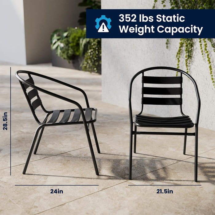 Aluminum Slat Back Stacking Outdoor Restaurant Chairs, Modern Stackable Patio Chairs for Restaurants, Set of 4, Black