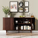 63" Sideboard Buffet Cabinet with Storage,Mid Century Modern Fluted Accent Coffee Bar Console Table,Tambour Sliding Doors& Adjustable Shelf for Kitchen, Living Room, Entryway，Walnut