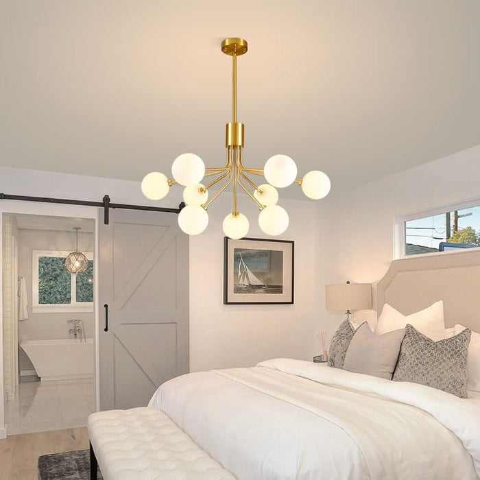 Gold Modern Chandelier 9-Light Glass Globe Ceiling Light Fixtures Mid Century Modern Sputnik Chandelier for Dining Room Kitchen Island Bedroom Living Room
