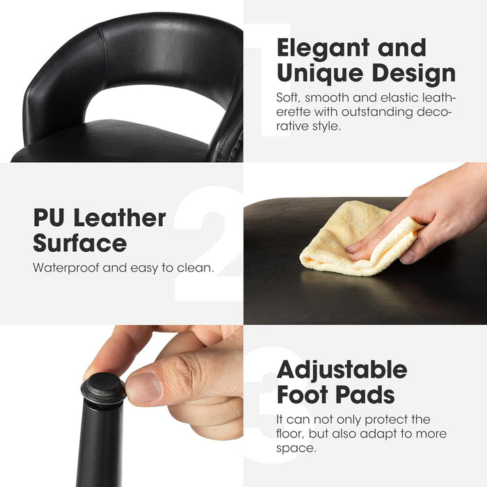 Bar Stools Set of 4, 30" H Upholstered Black Leatherette Barstools with Nailhead Trim, Modern Mid-Century Bar Height Bar Chairs with Metal Tapered Legs for Kitchen Island, Bistro