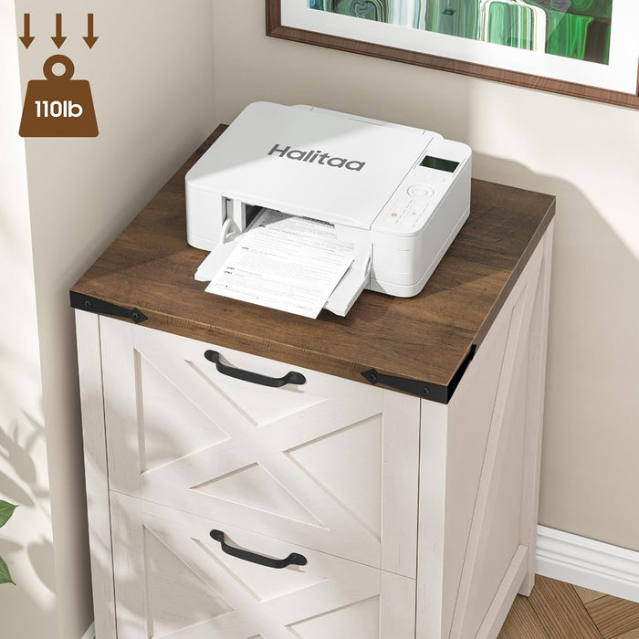 Two Drawer Farmhouse Vertical Filing Cabinet White