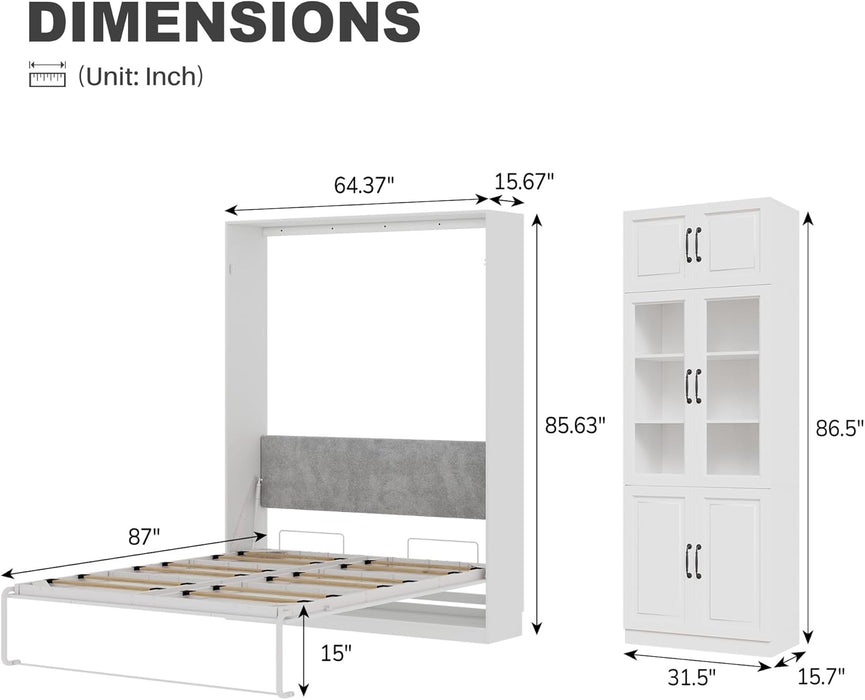 Queen Murphy Bed With IndustrialGlassCabinet White