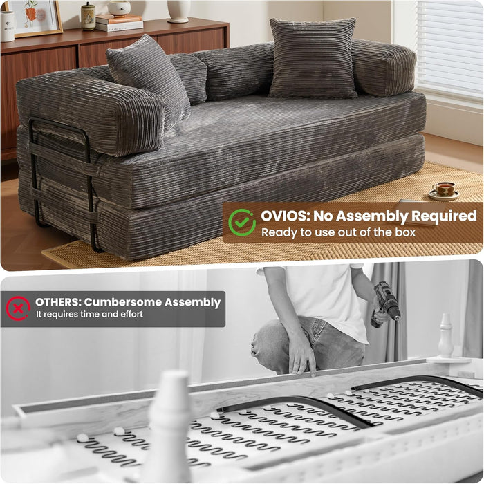 Grey Corduroy 81 Inch Ultracomfort Foldable SofaBed