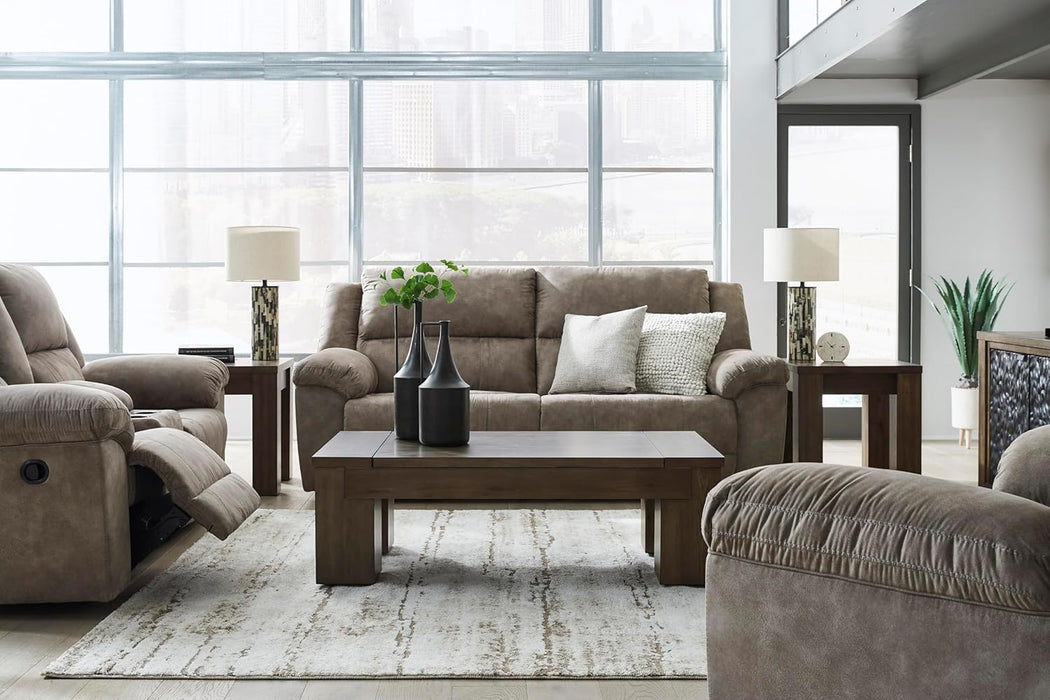 Laresview Contemporary Faux Leather Manual Double Reclining Loveseat with Console, Storage and Cup Holders, Gray