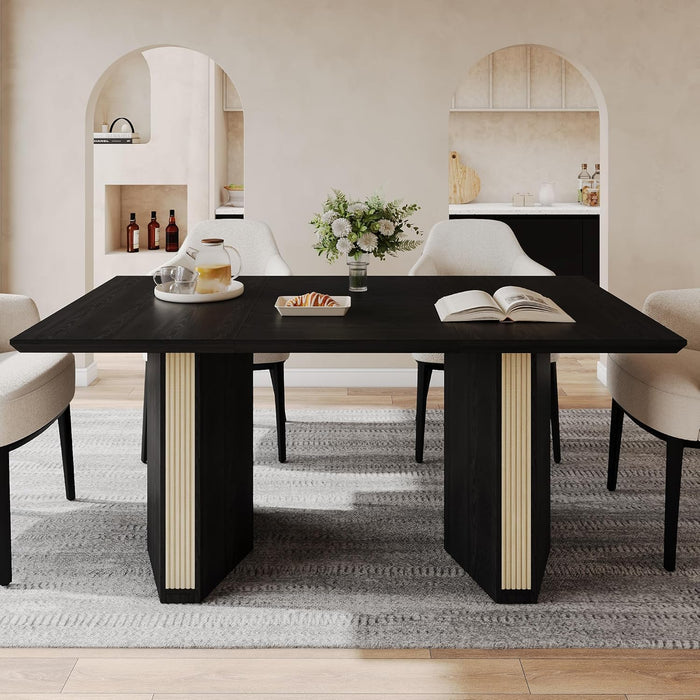 71 Inch Dining Table Black PremiumSolidWoodDurable