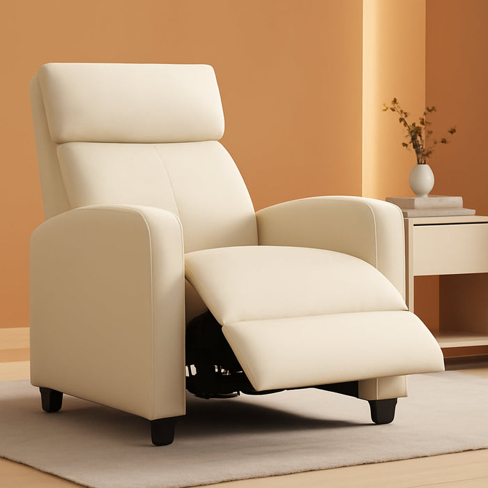 Recliner Chair for Living Room Recliner Sofa Reading Chair Winback Single Sofa Home Theater Seating Modern Reclining Chair Easy Lounge with PU Leather Padded Seat Backrest （Beige）