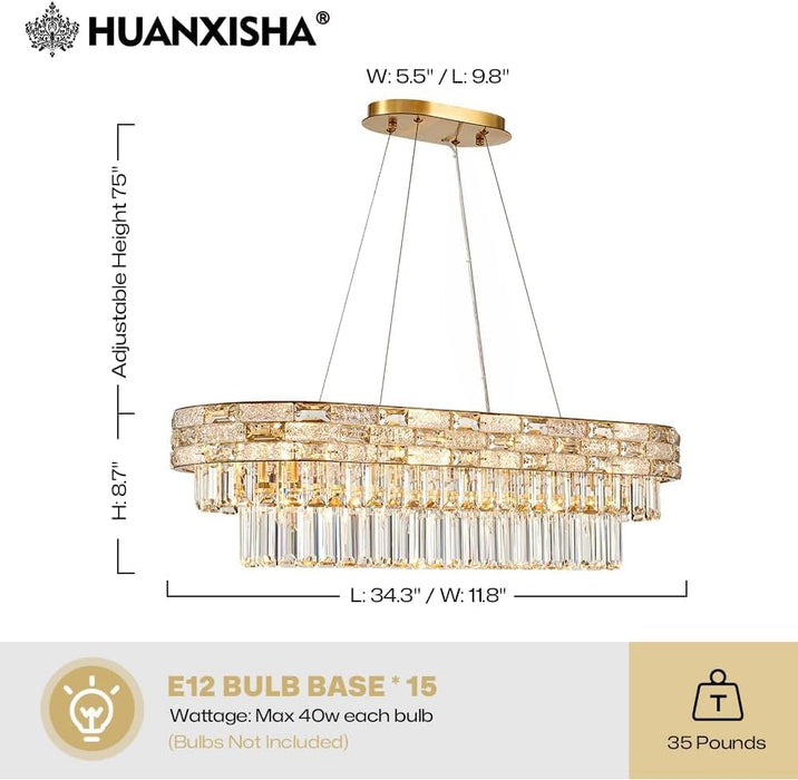 34Inch CrystalChandelier Gold TwelveLights Pendant