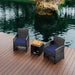 3-Piece Gray Patio Outdoor Furniture Wicker Conversation Set with Navy Cushions