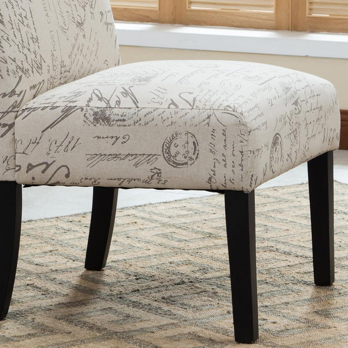 Botticelli Fabric Armless Contemporary Accent Chair, Script Print